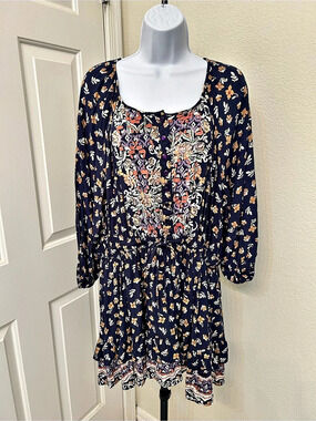 Gypsy Love Floral Mini Dress in Blue Size XXL